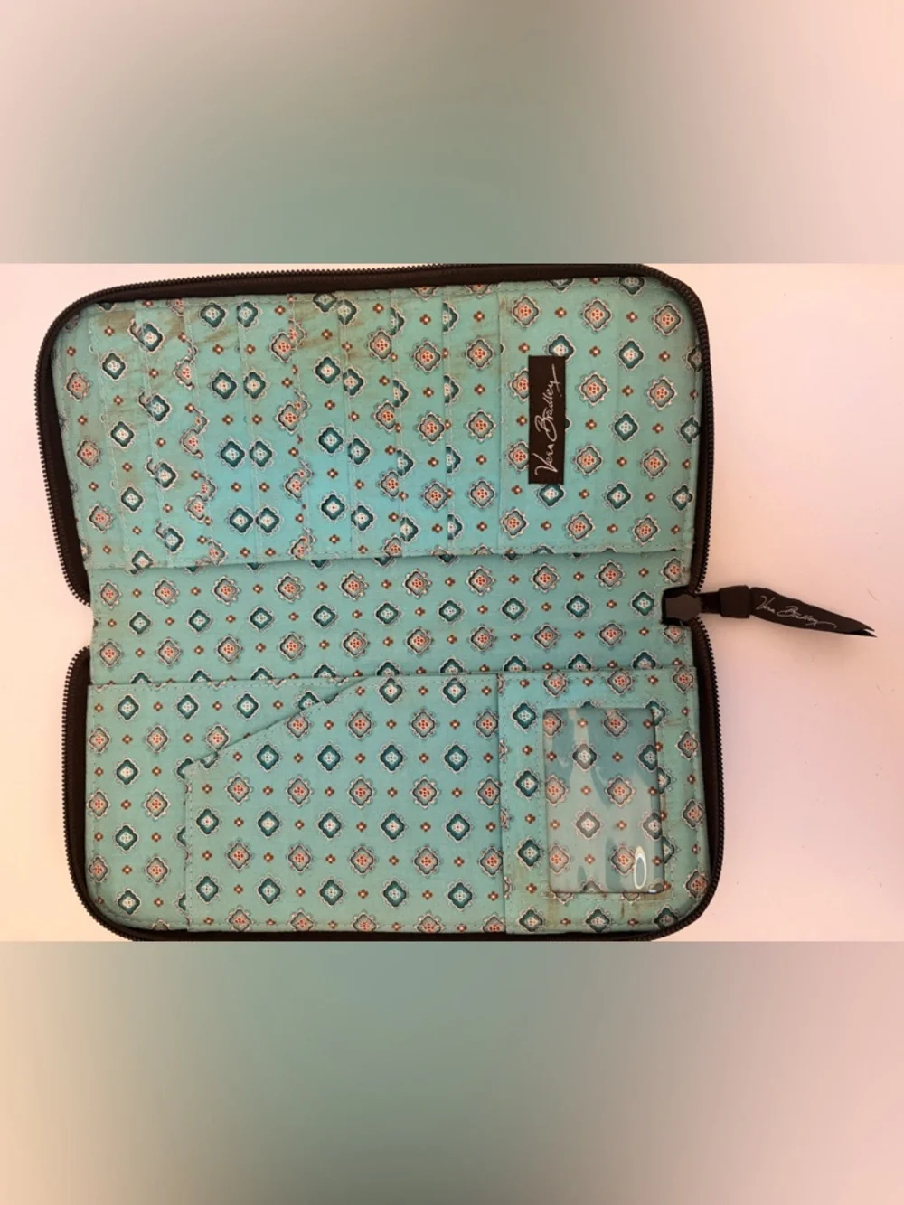 Vera Bradley Brown and Teal Floral Zip Wallet - Picture 2 of 3